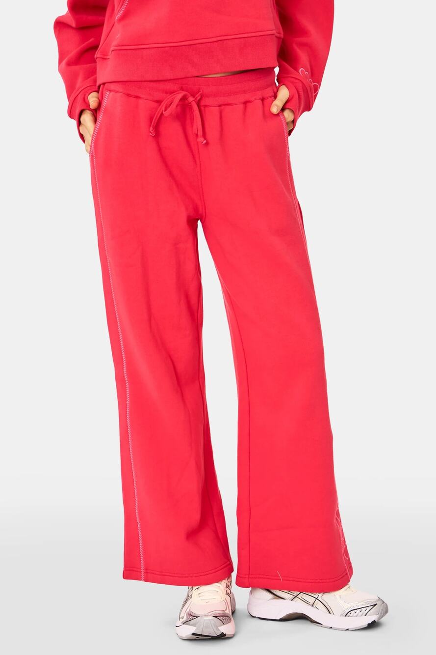 Roller Rabbit Hearts Embroidered Wide Leg Turner Pants Cherry Red XL NWT